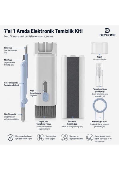 7'si 1 Arada Elektronik Temizleyici Kiti, Fırçalı Klavye Temizleyici Kiti, Airpods Pro İçin 3'ü 1 Arada Temizleme Kalemi, Kulaklık, Klavye, Dizüstü Bilgisayar, Telefon, Pc Monitörü İçin
