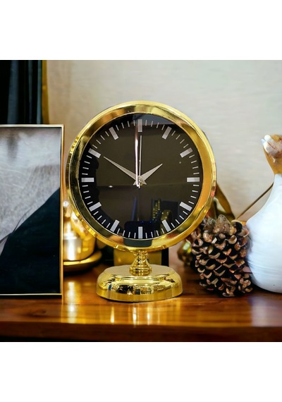 Gold Parlak Metal Ofis Salon Otel Ofis Masa Saati B12