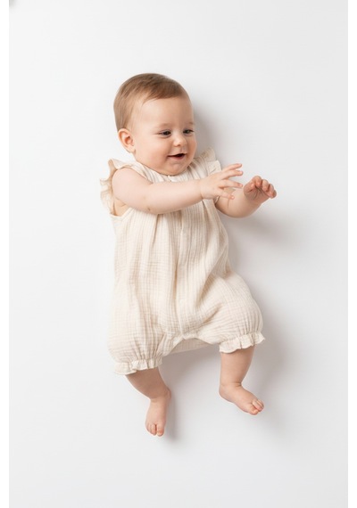 Tiffany Baby & Kids Müslin Newborn Glow Tasarımlı Atlet Tulum Bej