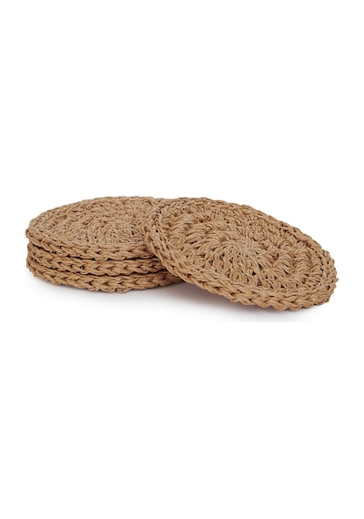 Ocean Home Textile 4'lü Bej Renk Rafya Bardak Altlığı Ø 11 cm