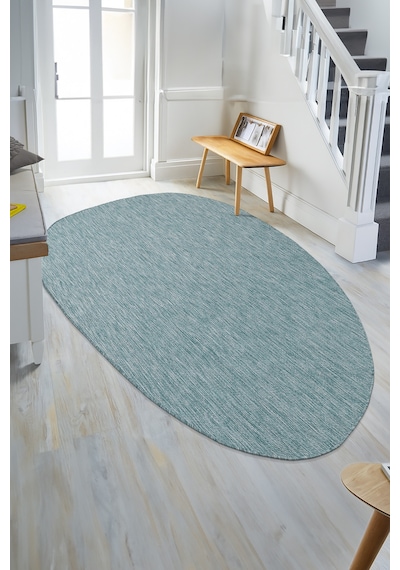 Konfor Halı Tema 9036 Turkuaz Sisal Hasır İç Dış Mekan Kilim Dekoratif Bahçe Balkon Salon Halısı Turkuaz
