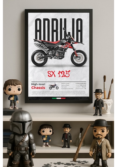 Aprilia Sx 125 Siyah Ahşap Çerçeveli Poster, Dekoratif Motosiklet Duvar Tablosu