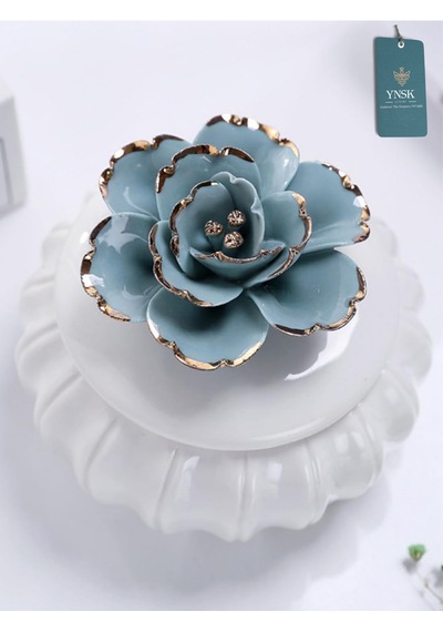 Flowers Kapaklı Çiçekli Dekoratif Seramik Saklama Kutusu / Takı Kutusu