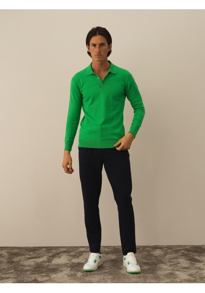 Xint Yeşil Regular Fit Polo Yaka Pamuklu Kazak 801743