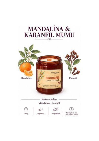 Soya Wax Mum Mandalina & Karanfil, 150 Gr Beyaz