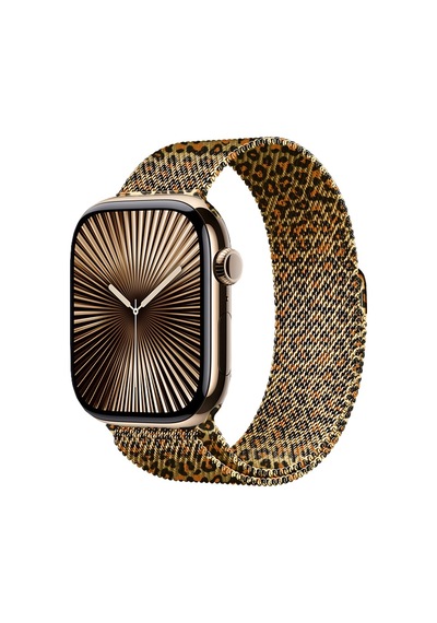 Apple Watch 42mm Uyumlu Krd-01 Leopar Desenli Metal Kordon - Sarı-leopar