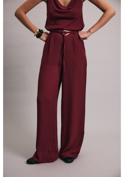 Sateen Kemerli Salaş Pantolon - Mürdüm-136697 Mürdüm
