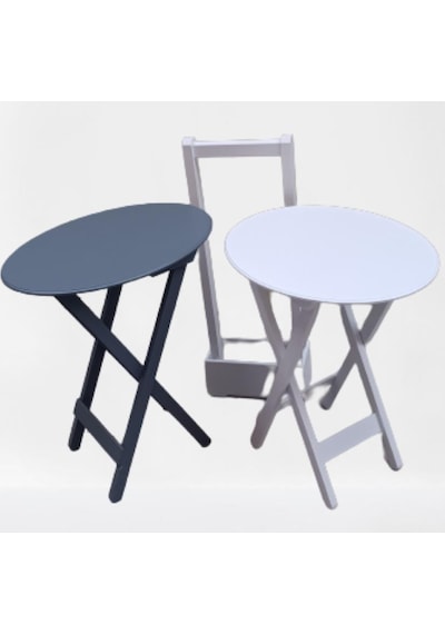 Çanta Zigon Sehpa Oval Model İkili Takım Ahşap Mdf Gri ve Beyaz Renk Uyumu El Yapımı