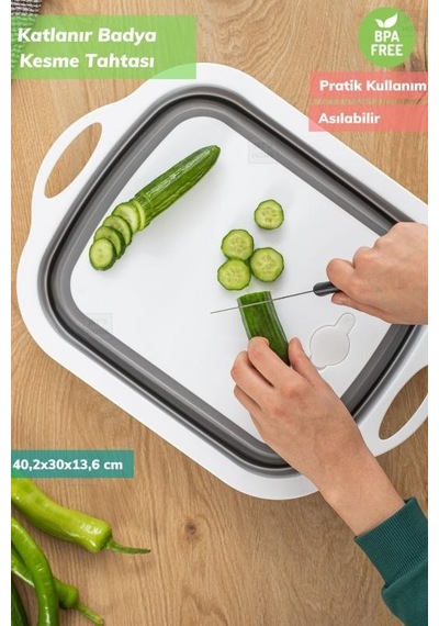 Çok Amaçlı Badya Katlanır Plastik Kesme Tahtası Bpa Free Beyaz Gri