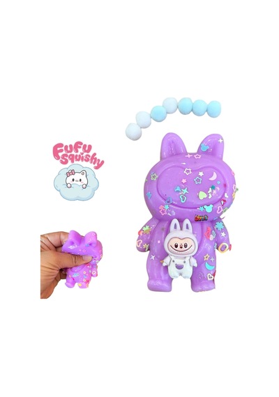 Fu Fu Squishy Labubu Model Figür Sukuşi Pullu Stres Oyuncak Mor