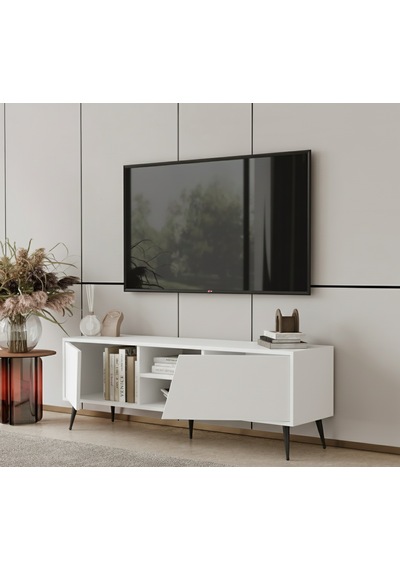 Roma Tv Ünitesi 140 Cm Mdf Metal Ayak Beyaz