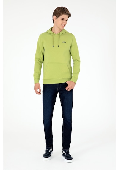 U.S. Polo Assn. Erkek Kapüşonlu Fıstık Yeşili Basic Şardonlu Sweatshirt 50295176-VR087