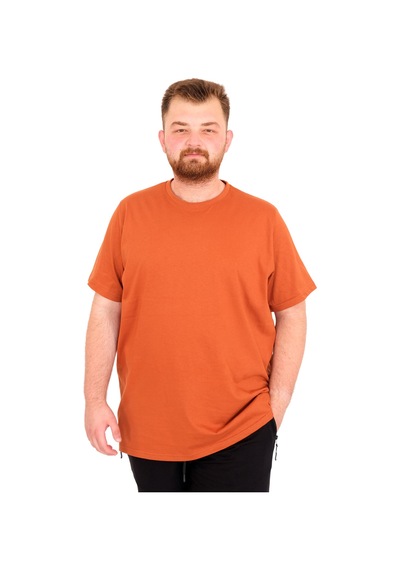 Mode Xl Büyük Beden Erkek T-shirt Bisiklet Yaka Basic U25162 Tarçın Kahverengi