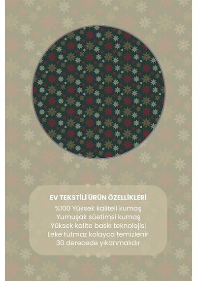 Koyu Yeşil Kar Taneleri Yılbaşı Desenli Runner Masa Örtüsü Dertsiz Süet Dokulu Kumaş Yeni Yıl