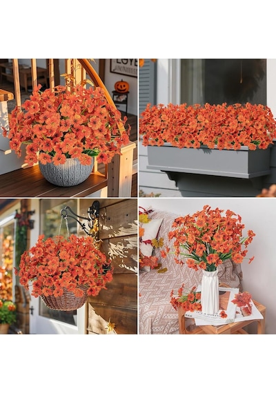 6lı Set Yapay Çiçek Sazlı Mine Turuncu Renk 5 Dallı 33cm