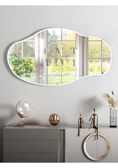 Asimetrik 90x50 Konsol, Dresuar, Tuvalet Aynası 1.kalite Şişecam Ayna 90 X 50 Beyaz No190x50b Beyaz