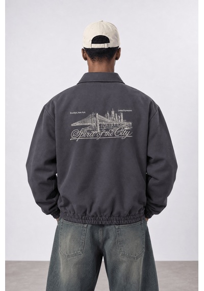Respire Erkek The City Nakış Detaylı Oversize Ceket Füme