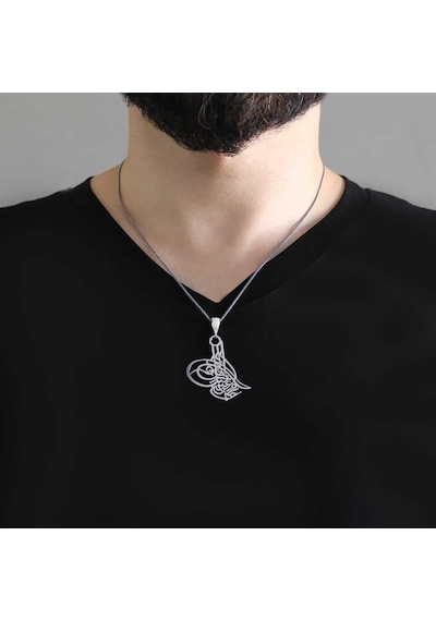 Osmanlı Tuğralı Lazer Kesim 925 Ayar Gümüş Kolye (499798064)