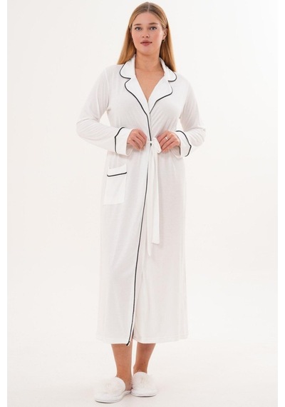 Mecit Pijama Mecit 6309 Ekru Kadın Uzun Sabahlık