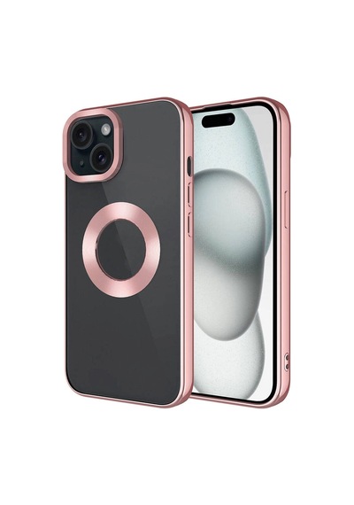 Apple iPhone Uyumlu 15 Kılıf Tek Kamera Çerçeveli Logo Gösteren Zore Omega Kapak Rose Gold