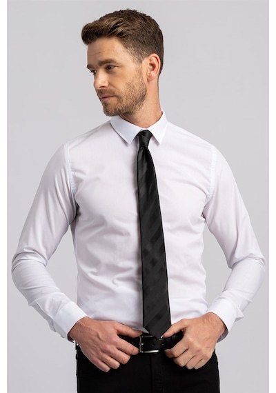 Tudors 860 Slim Fit Dar Kesim Küçük Yaka Düz Erkek Gömlek Beyaz