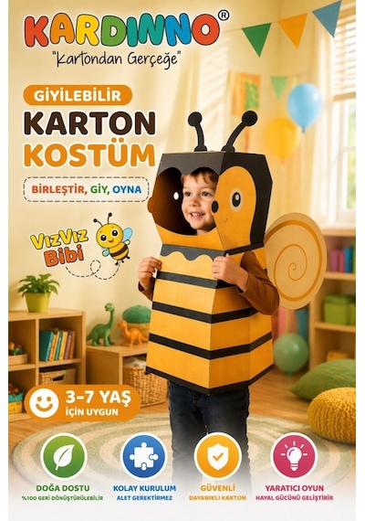 Kardinno Çılgın Pilot Vız Bız Bibi Karton Giyilebilir Çocuk Kostümü Etkinlik Parti Doğum Günü Kostüm