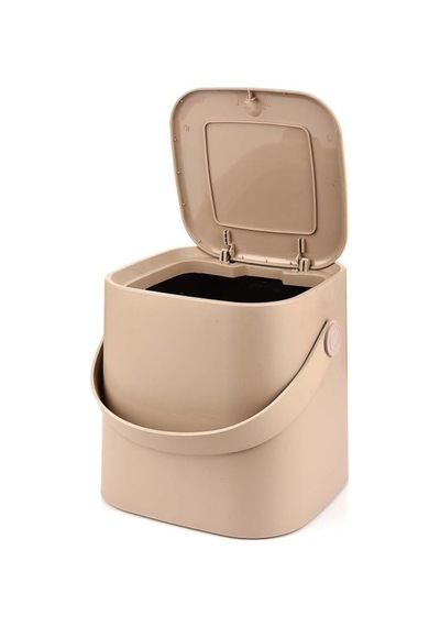 Tutma Saplı İç Kovalı Tezgah Üstü Mutfak Çöp Kovası, 4 Litre, Kilitli Kapak, Click Kapak, 20x20x22 Cm, Krem Diğer