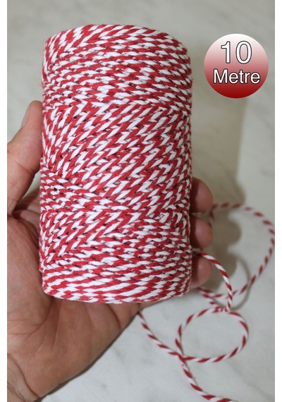 Hediye Paketleme İpi 10 Metre, Kırmızı Beyaz İp Marteniçka