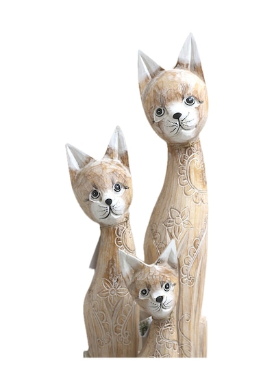 Ahşap Otantik 3 Lü Kedi 100cm Dekoratif Ahşap Kedi 100 80 60 Cm Açık Kahve
