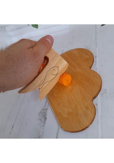 Güvenli Ve Dayanıklı Ahşap Çocuk Bıçağı Ve Bulut Desenli Kesme Tahtası / 2'li Set Ahşap