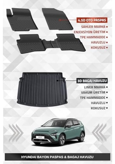 Sahler Hyundai Bayon 2021+ Uyumlu 4.5d Premium Havuzlu Paspas Ve Liner Marka 3d Bagaj Havuzu Açık Bej