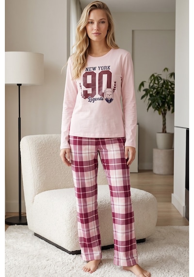 Siyah İnci Pamuklu Likralı Örme Pijama Takım 26241184 Somon