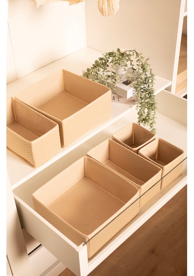 Serstil 6'lı Çekmece Içi Düzenleyici Organizer Set - Çok Amaçlı Dolap Içi Kutu Seti - Bej Martı Martı Bej