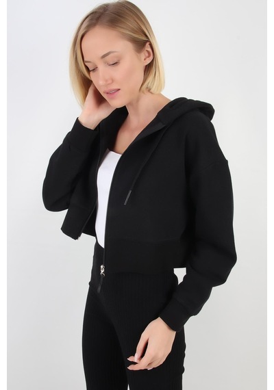 Alexandergardı Kapüşonlu Crop Hırka B21-36300 Siyah