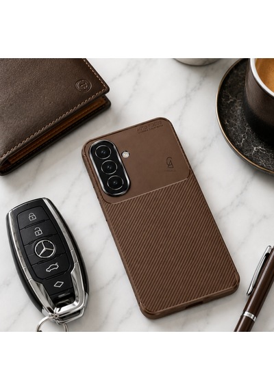 Samsung Galaxy A27 Uyumlu Kılıf Karbon Tasarım Kamera Korumalı Silikon Telefon Kılıfı Kapak Kahverengi