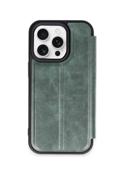 Apple iPhone Uyumlu 15 Pro Max Kılıf Flip Cover - Koyu Yeşil Bz8683140819163
