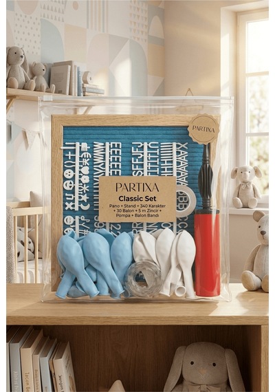 Hastane Odası Süsleme Hoş Geldin Bebek İlk Gün Classic Set Erkek Mavi Keçe Yazı Panosu Standlı Pompa Balon Zincirli Çocuk
