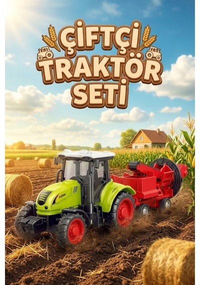 Oyuncak Römorklu Traktör - Hareketli Çiftlik Ve Tarım Aracı - Yeşil Biçerdöver Seti 24.5 Cm