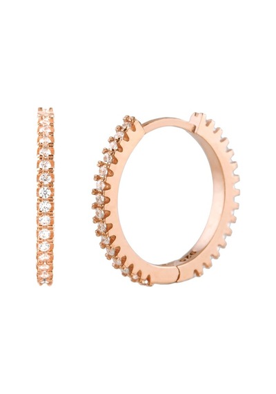 Taşlı Rose Gold Halka Gümüş Kadın Küpe N11.91209