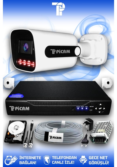 Picam 1 Kameralı Zebra 1 Dış Kamera Set 1 Tb 5 Mp 2k Net Gece Görüşlü Güvenlik Kamerası Sistemi