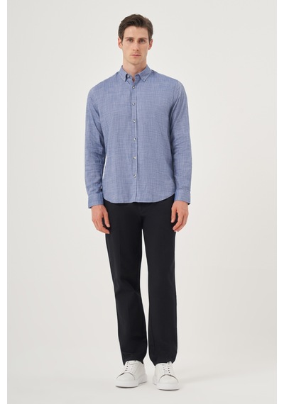 Morven Erkek Mavi Trend Dynamic Fit Düğmeli Yaka Gömlek 25ms004029300 Mavi Mavi