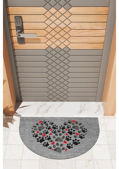 Rugmood Modern Dijital Paspas Gri Kalp Ve Patiler - Kapı Önü Paspası