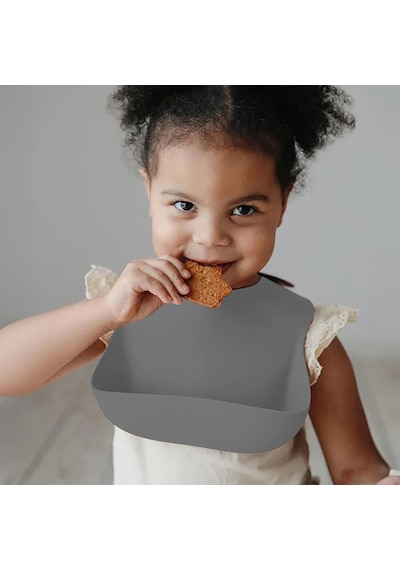 Meleni Baby Mega Boy Silikon Mama Önlüğü Çift Kilitli Ayarlanabilir Bebek Mama Önlüğü Antrasit Çok Renkli