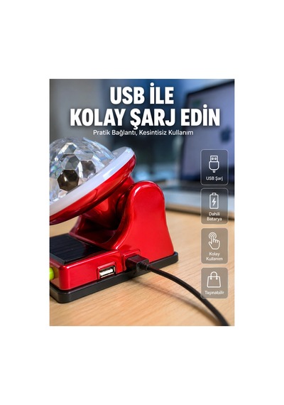 Güneş Enerjili Led Disco Lamba Şarjlı Rgb Parti Ve Dekoratif Aydınlatma Lambası Çok Renkli Çok Renkli