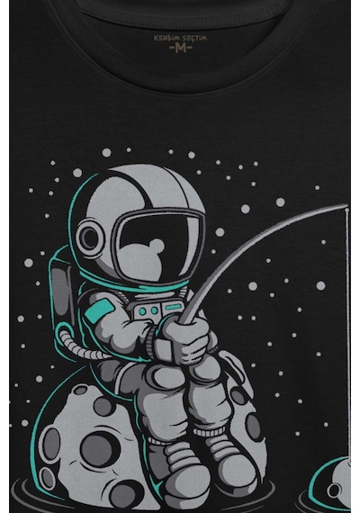 Uzayda Olta Atan Astronot Cosmos Uzay Gezegen Baskılı Tişört Unisex T-shirt 001