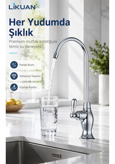 Ncp9053cp Nsf Uyumlu Krom Ro Su Arıtma Musluğu 12 Kavisli Premium Musluk Gümüş