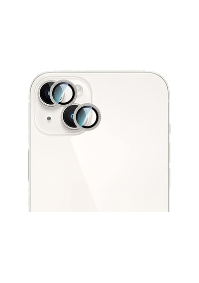 Apple Uyumlu iPhone 15 Plus Caseworld Alloy Sparkling Diamond Serisi Taşlı Lens Koruyucu Gümüş