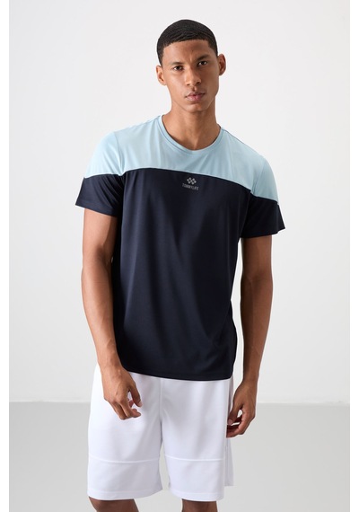 Tommy Life Lacivert Polyester Nefes Alan Dokulu İnce Esnek Standart Fit Erkek Performans T-shirt - 88386 Lacivert
