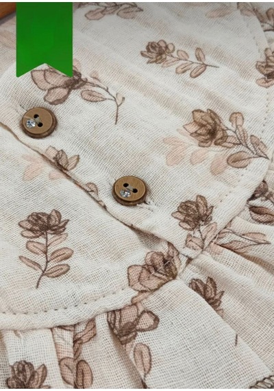 Babyhola Kız Bebek Bayramlık Takım Fırfır Yakalı Çiçek Desenli Müslin İkili Set 2010 Bej