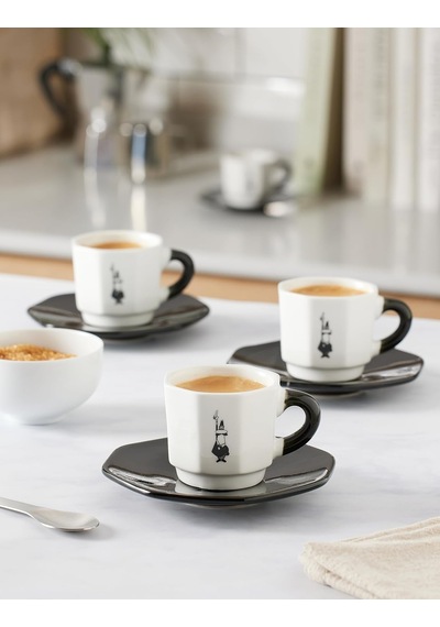 Ayrex 4'lü Espresso Fincan Seti - Sekizgen Tasarım - Siyah Beyaz Karma Renk - Porselen Diğer